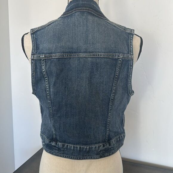 Express Denim Medium Wash Vest with Copper Buttons Cotton Blend Women’s Size M - Picture 2 of 12